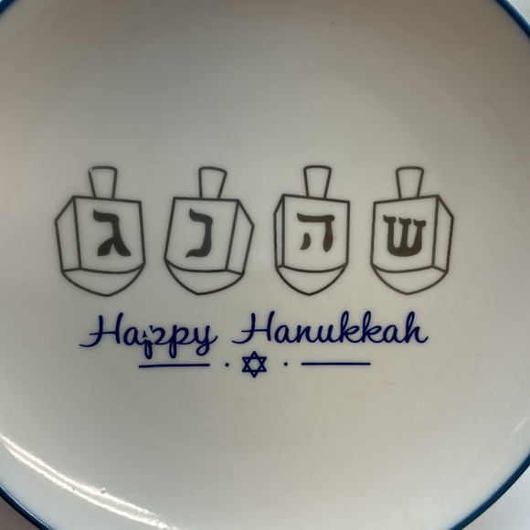 Happy Hanukkah Ceramic Pottery Set: Cheese Board, Cheese Knife, & Round Plate - Picture 7 of 12